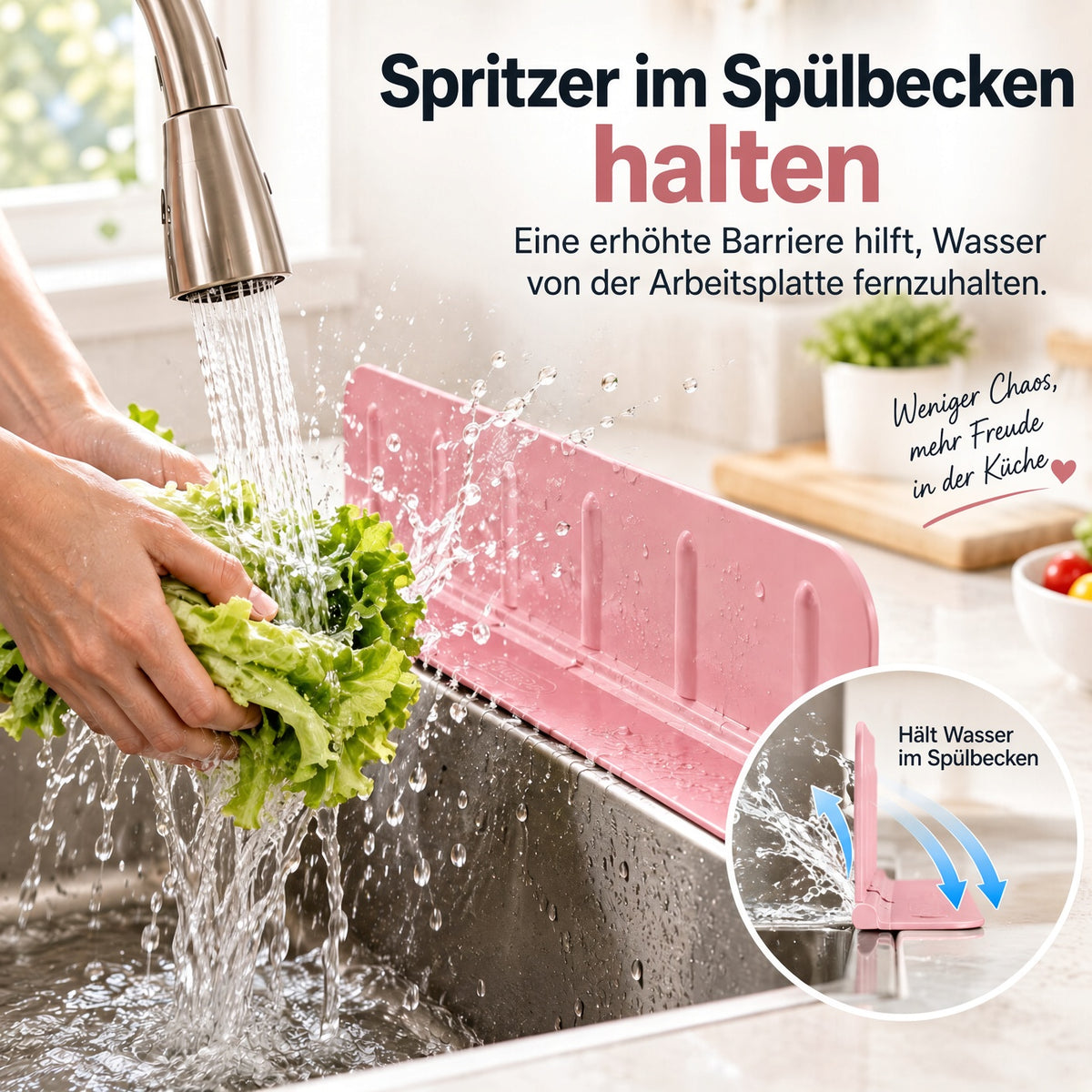 💦 Faltbarer Spülspritzschutz mit Organizer – Hält die Arbeitsfläche trocken & schafft Ordnung rund um die Spüle