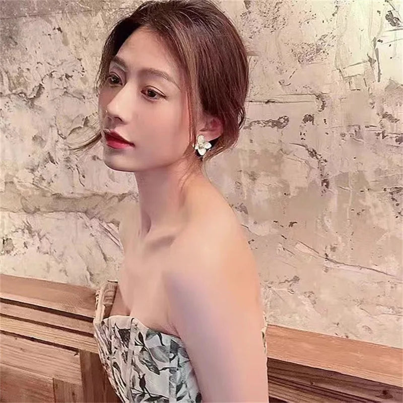 2025 Hibiscus Dropped Glaze Flower Stud Earrings for Women Girl French Ins Vintage Fashion Korean Wedding Romantic Jewelry