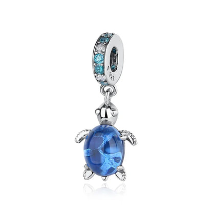 Original 925 Sterling Silver Charms Love Heart Turtle Murano Glass Pendant Beads Fit Pan Bracelet Necklace Jewelry For Women