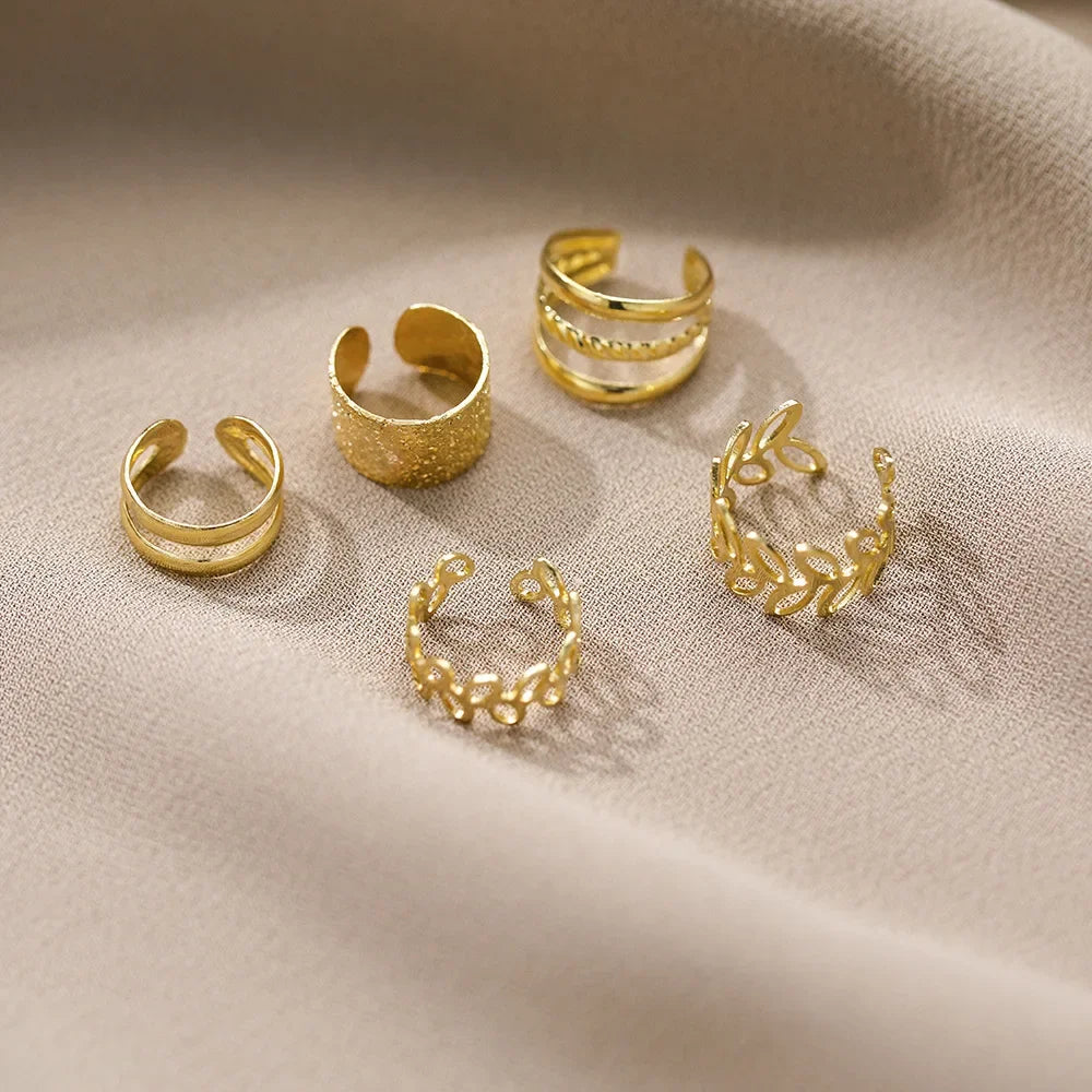 5pcs;Silver Color Leaves Clip Earrings for Women Men Creative Simple C Ear Cuff Non-Piercing Ear Ear Clip Set Trend Jewelry Gift
