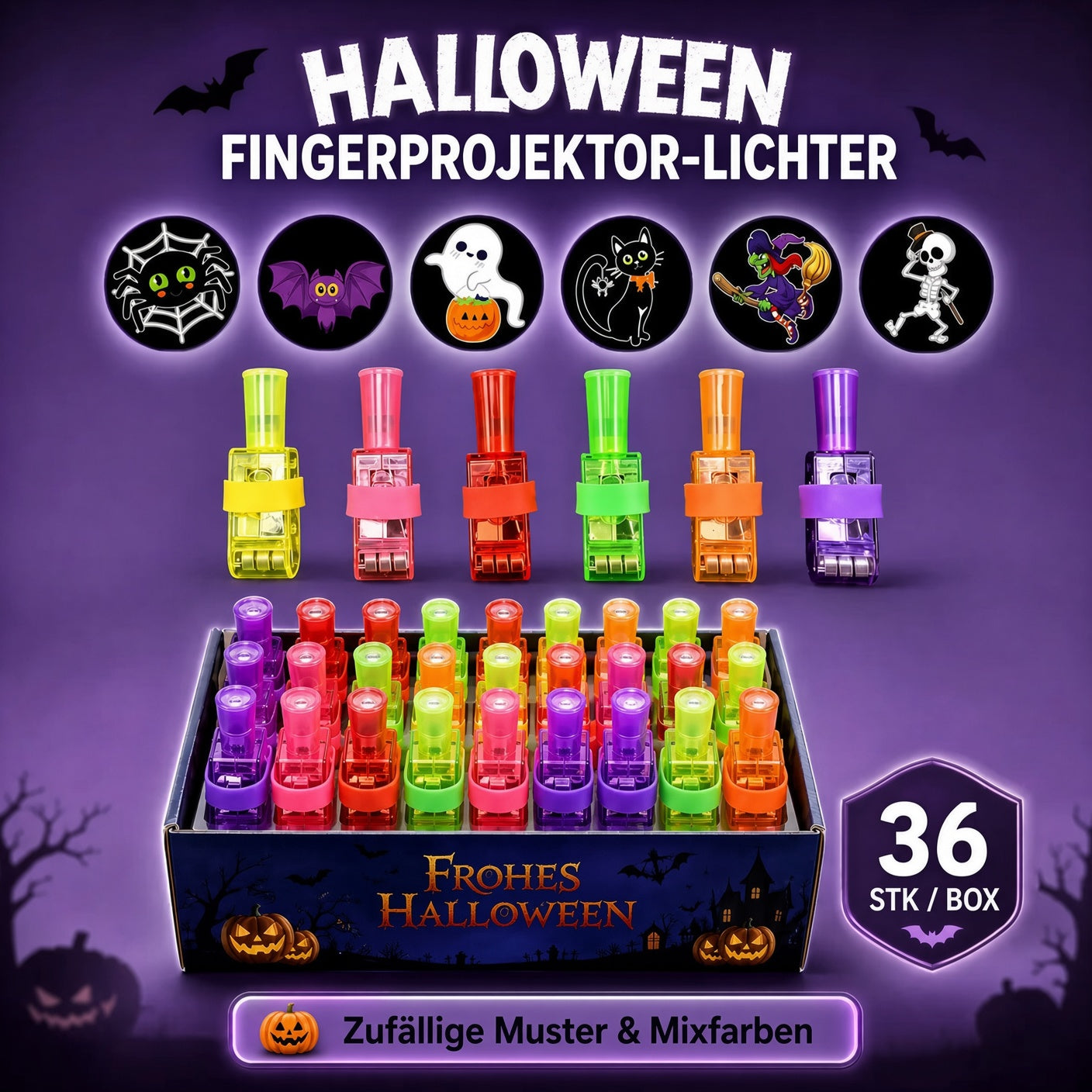 👻🎃 Halloween-Fingerprojektorringe – LED-Partymitgebsel für Kinder