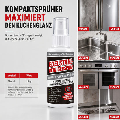 ✨ 50 % Rabatt | Edelstahl-Reinigungs- & Polierspray für Kühlschrank, Dunstabzugshaube, Backofen und weitere Küchengeräte