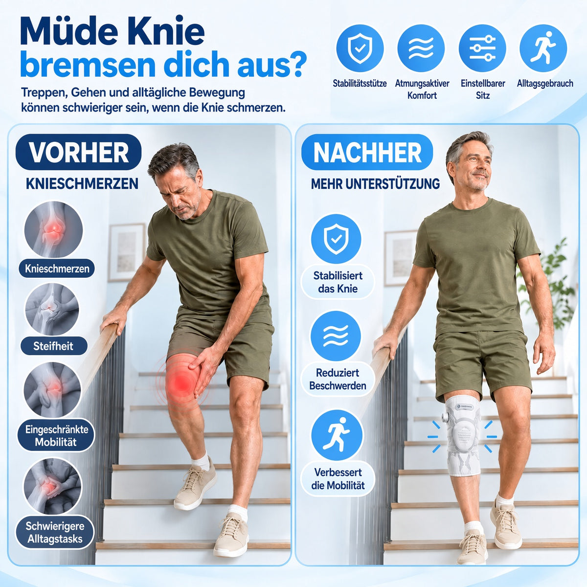 🏆 50% RABATT | 🦵Verstellbare Kniebandage mit Gezielter Kompression & Optimaler Stabilität – Ergonomische Kniestütze für Alltag, Sport & Tägliche Bewegung