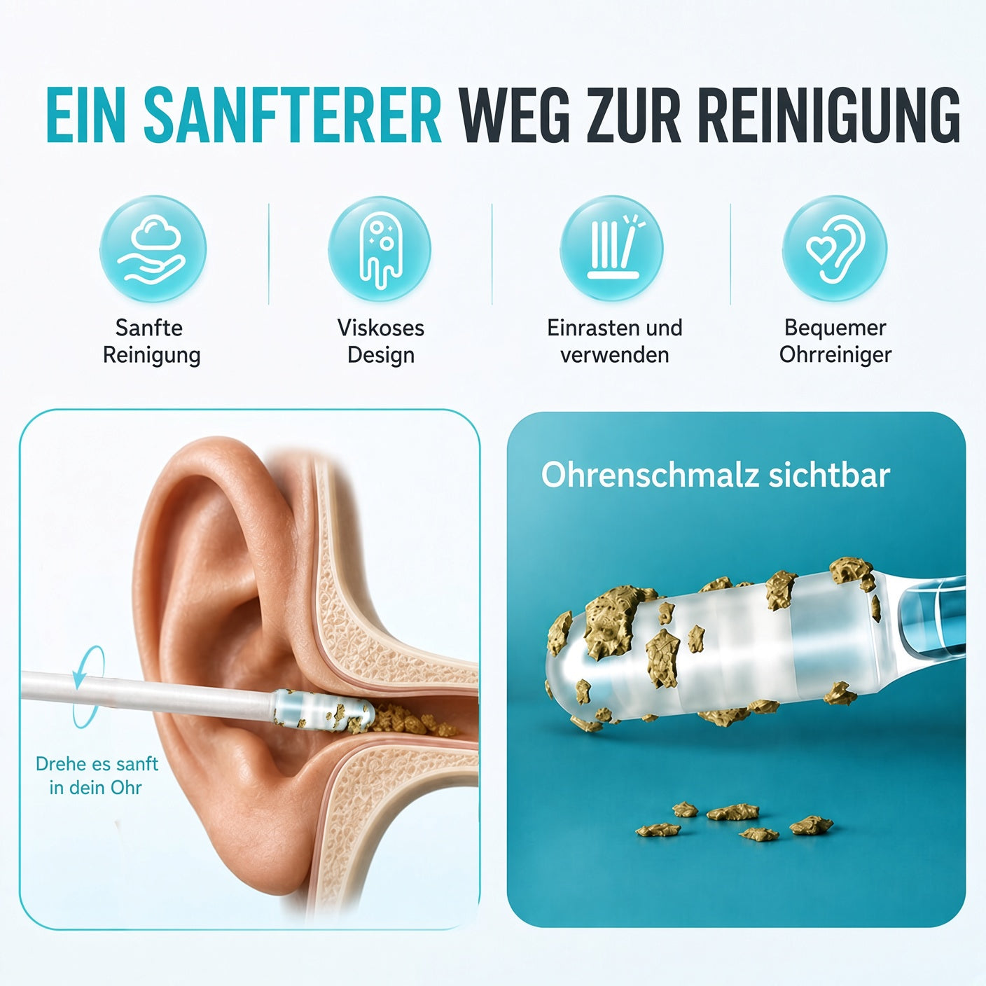 upsell✨ ✨ 1+1 GRATISWiederverwendbarer Ohrreiniger mit Haftspitze – Sanfte Ohrenpflege ohne Kratzen