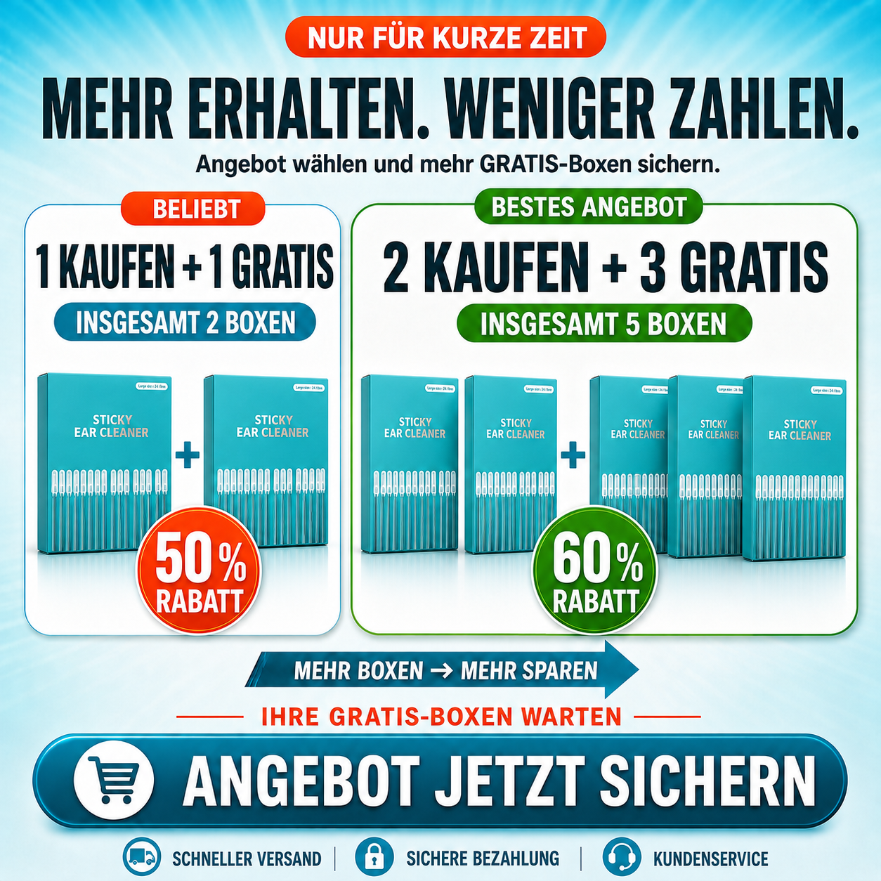 ✨ 1+1 GRATISWiederverwendbarer Ohrreiniger mit Haftspitze – Sanfte Ohrenpflege ohne Kratzen