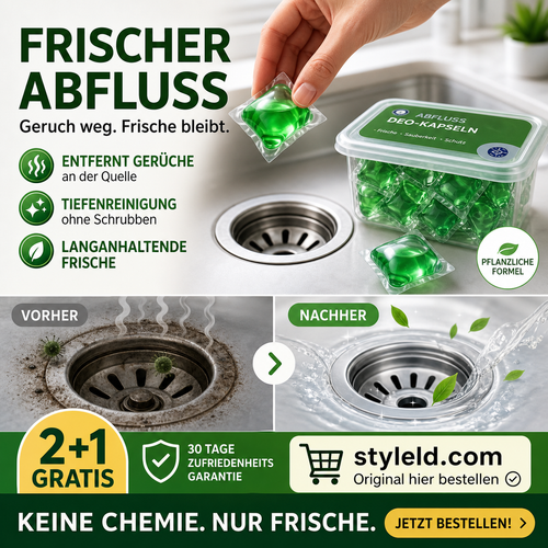 🏠💧 50 % Rabatt! Abfluss‑Deodorant‑Tabs – Bio‑Enzym‑Formel neutralisiert Gerüche direkt an der Quelle. Sofortiger Frischeduft, ohne aggressive Chemikalien. Verabschieden Sie sich von unangenehmen Gerüchen. upsell