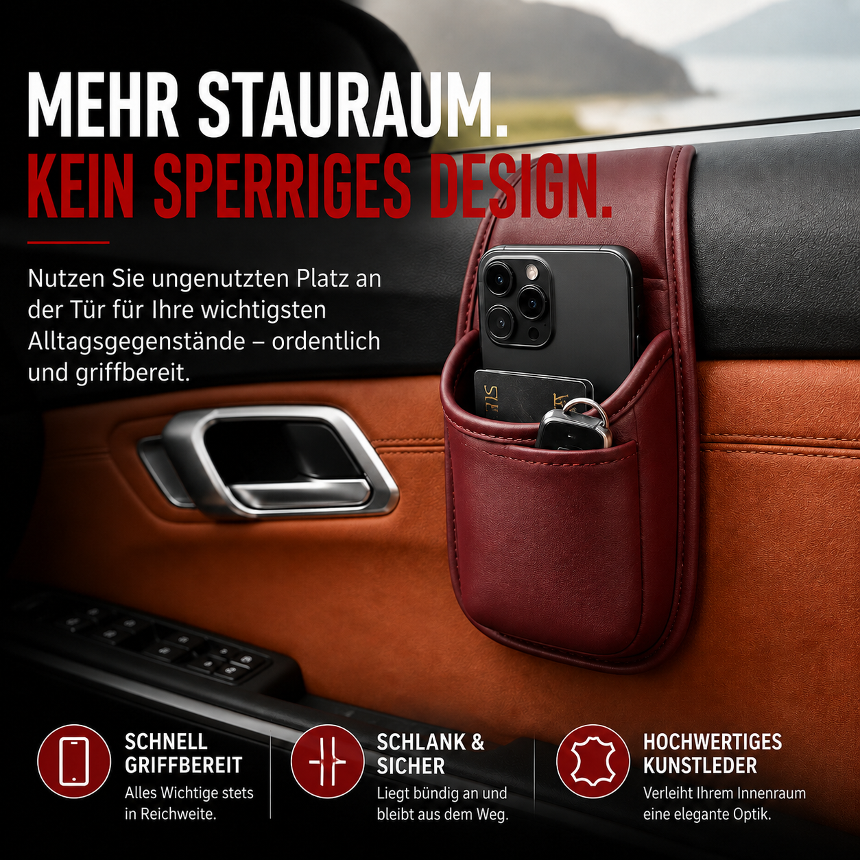📱 Selbstklebende Auto-Aufbewahrungstasche – für Handy, Schlüssel, Karten & Trinkflasche 🔑💳🥤