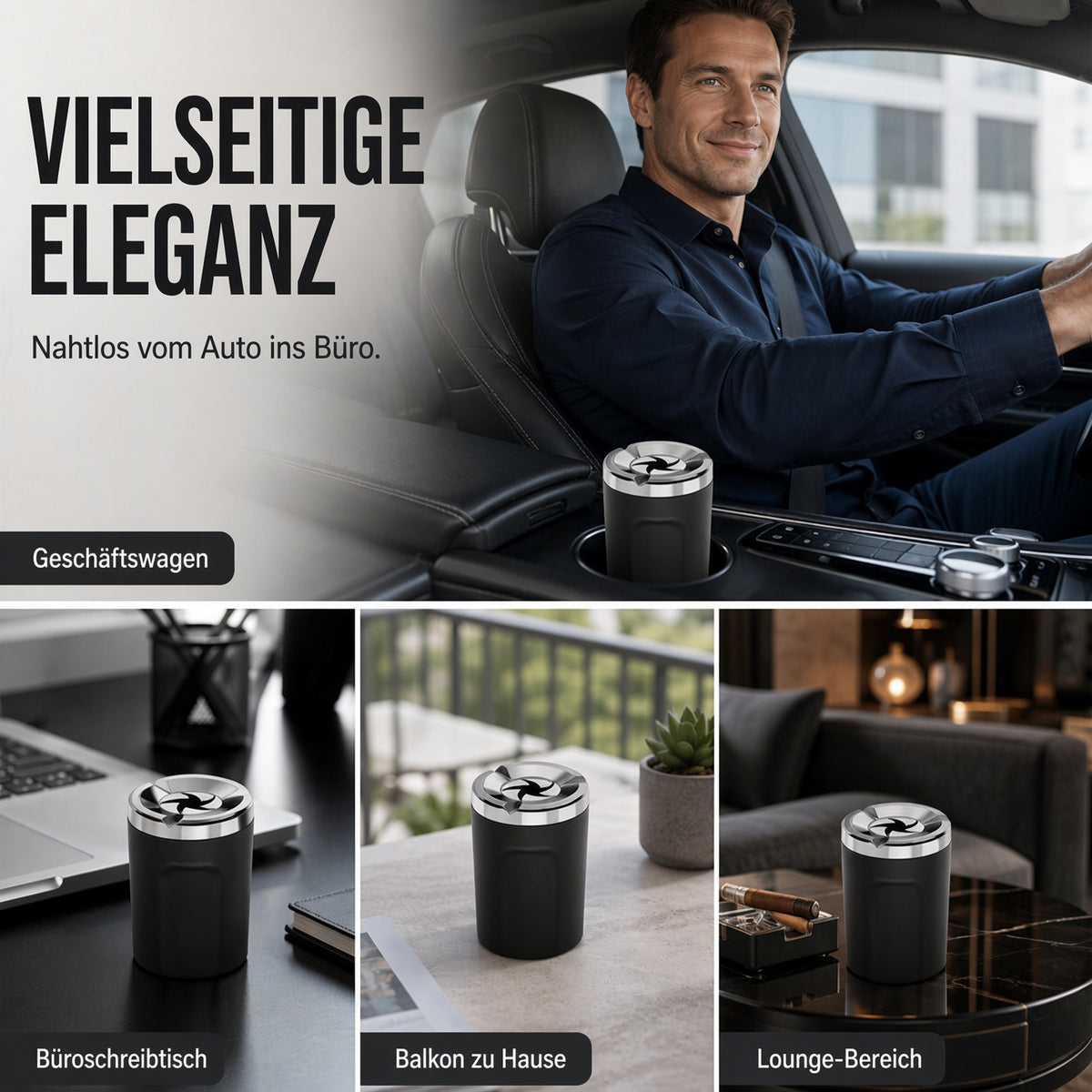 🎉 2026 Angebot: Drehbarer Auto-Aschenbecher mit Keramikeinsatz – hält Asche sicher im Behälter und reduziert Rauchgerüche