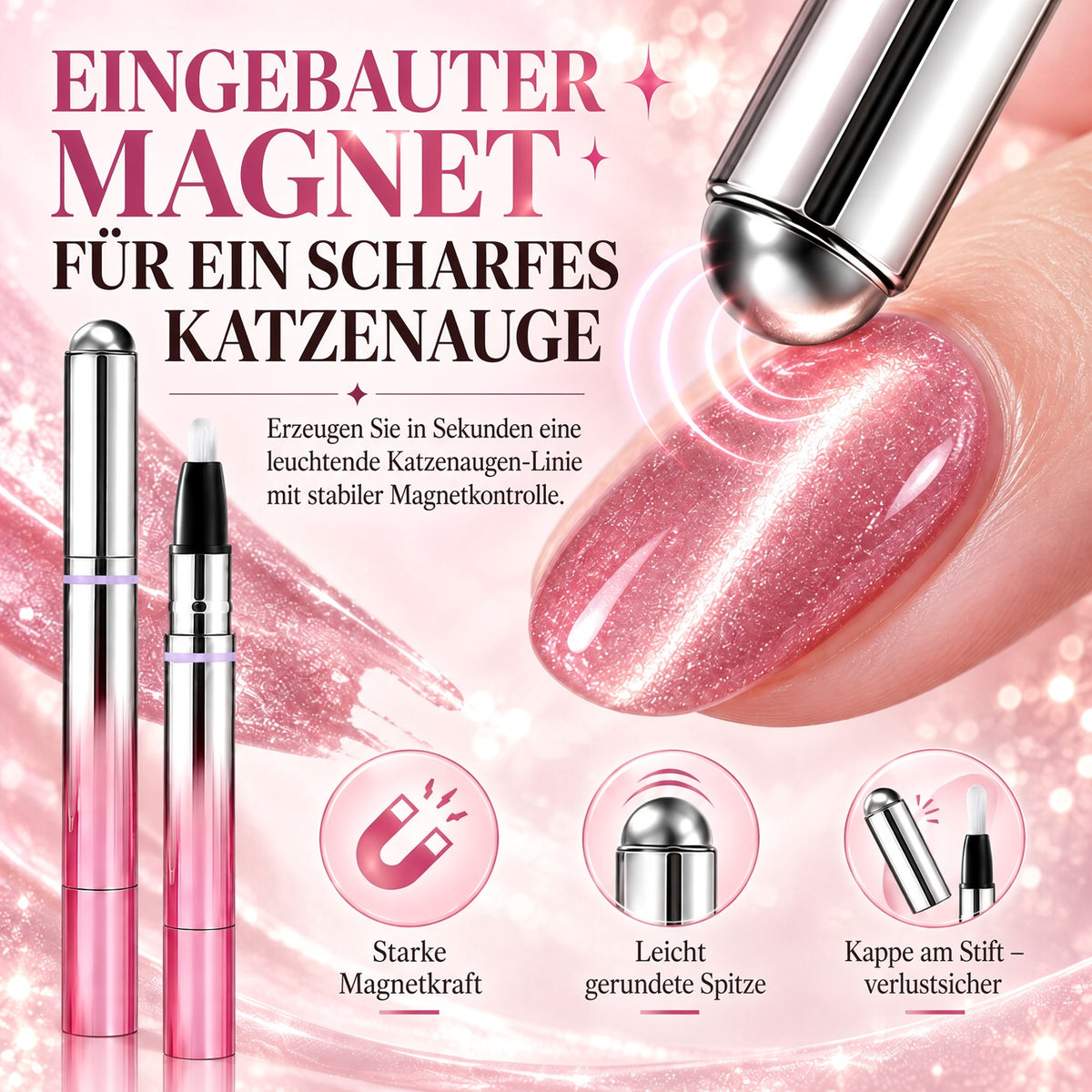 ✨ 50 % Rabatt – 6-in-1 Nagelpflege- & Cat-Eye-Stift – All-in-One Base, Builder, Farbe & Top Coat mit integriertem Magneten