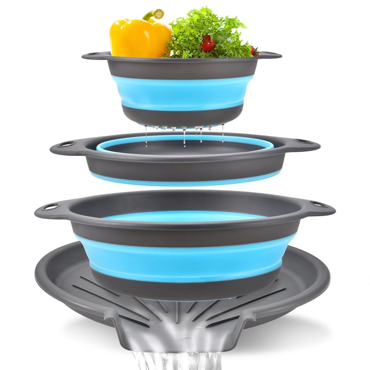 💧 40 % SPAREN | Zusammenklappbares Sieb-Set – Platzsparend für Pasta, Obst & Gemüse