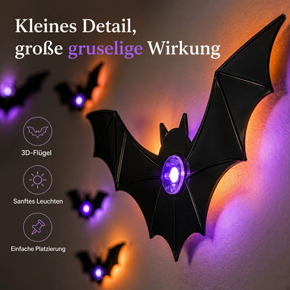🦇 3D-LED-Halloween-Fledermäuse – leuchtende Wanddeko in Lila & Orange