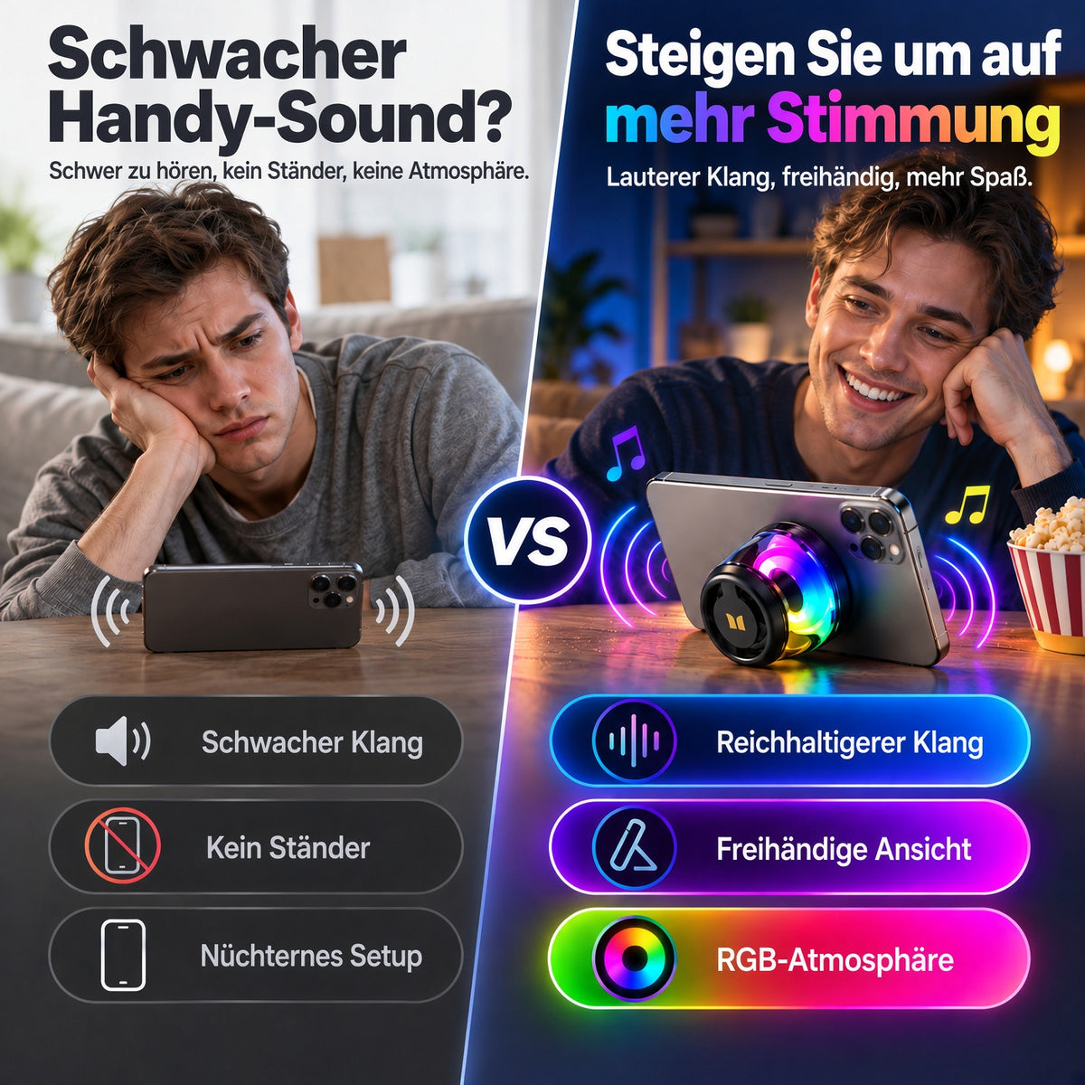 🎵 Tragbarer Bluetooth-6.0-Lautsprecher – RGB-Licht, 360°-TWS-Stereo-Sound, magnetisches Design & lange Akkulaufzeit