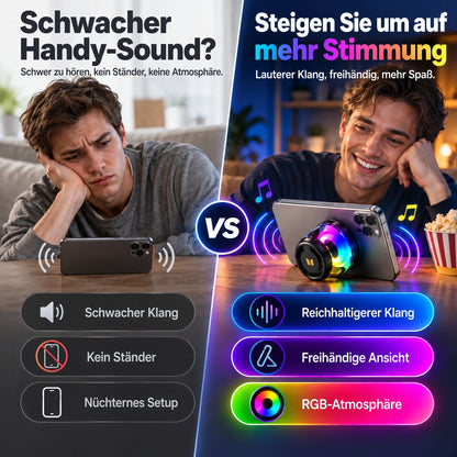 🎵 Tragbarer Bluetooth-6.0-Lautsprecher – RGB-Licht, 360°-TWS-Stereo-Sound, magnetisches Design & lange Akkulaufzeit