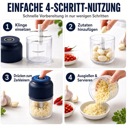 🔥 50 % RABATT! 💥6-Klingen Elektrischer Zerkleinerer｜Für Gemüse, Zwiebeln, Kräuter, Nüsse & Fleisch｜Kabellos, One-Touch & Leicht zu Reinigen