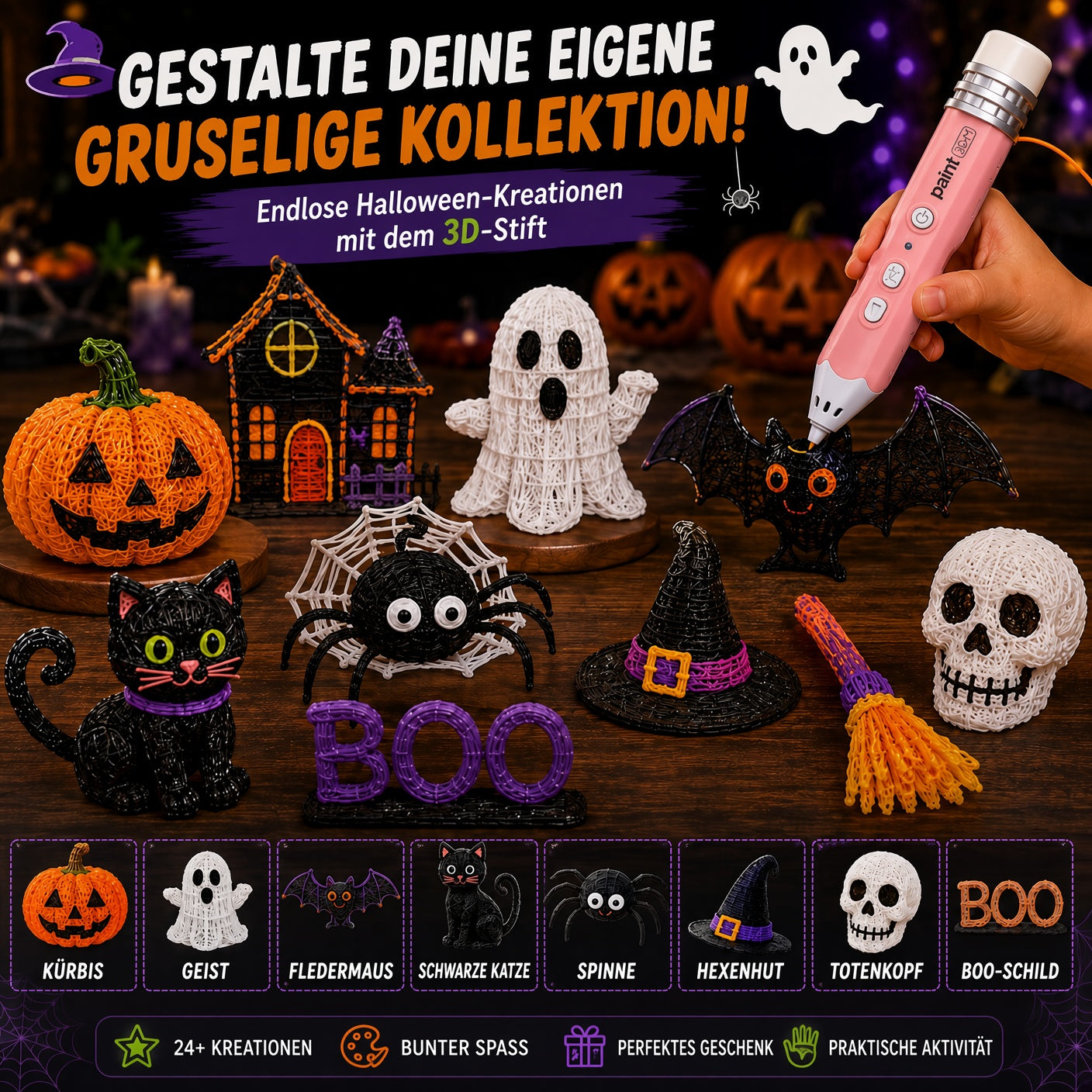 🎃 50% Rabatt – Kabelloser 3D-Zeichenstift für Kinder | Halloween-Kreativset