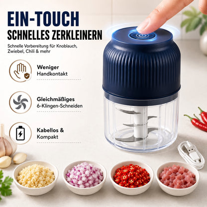 🔥 50 % RABATT! 💥6-Klingen Elektrischer Zerkleinerer｜Für Gemüse, Zwiebeln, Kräuter, Nüsse & Fleisch｜Kabellos, One-Touch & Leicht zu Reinigen