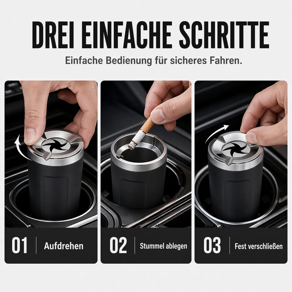 🎉 2026 Angebot: Drehbarer Auto-Aschenbecher mit Keramikeinsatz – hält Asche sicher im Behälter und reduziert Rauchgerüche