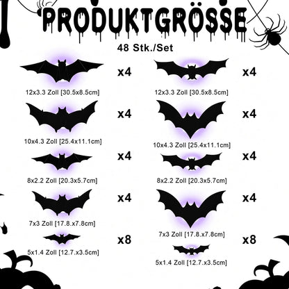 🦇 3D-LED-Halloween-Fledermäuse – leuchtende Wanddeko in Lila & Orange