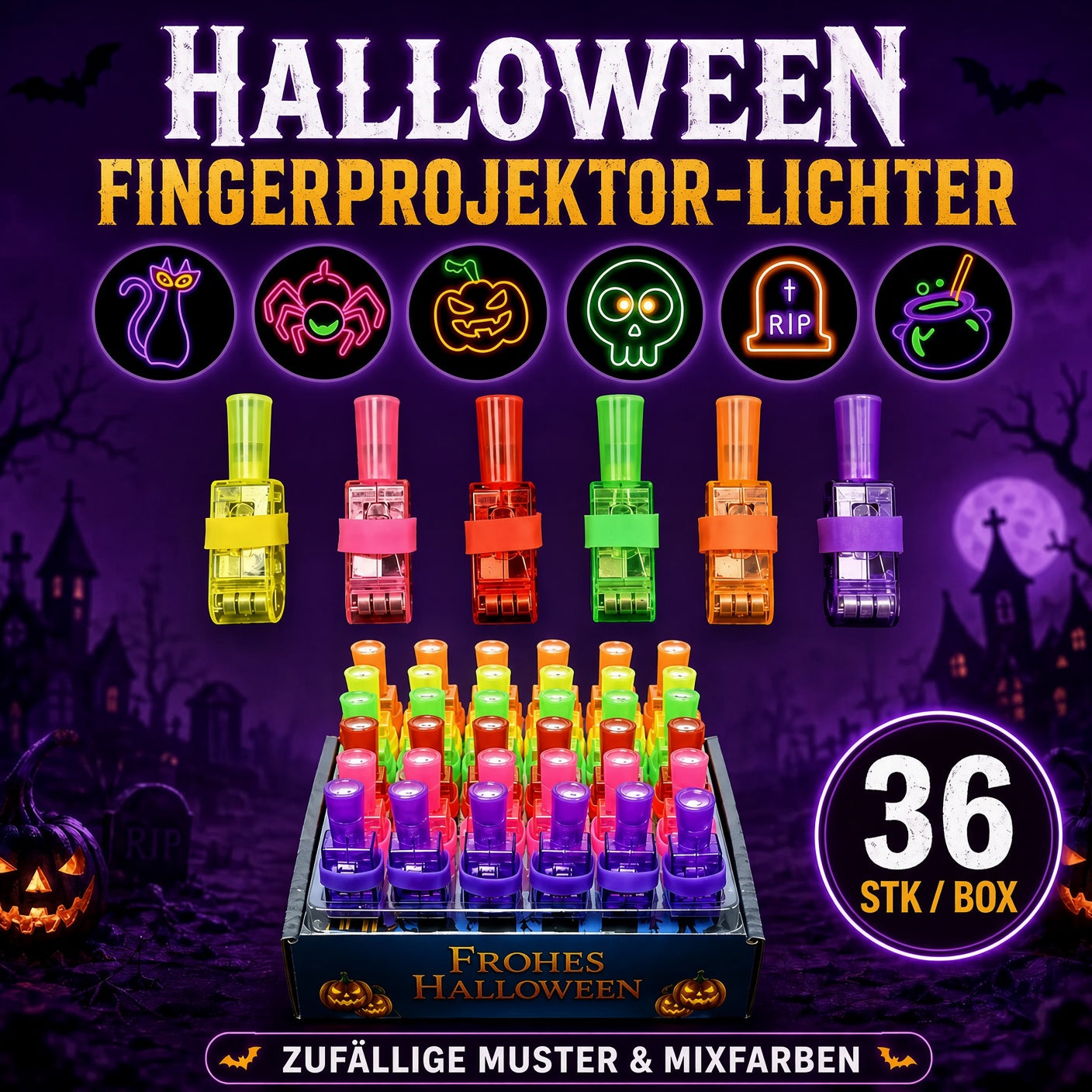 👻🎃 Halloween-Fingerprojektorringe – LED-Partymitgebsel für Kinder