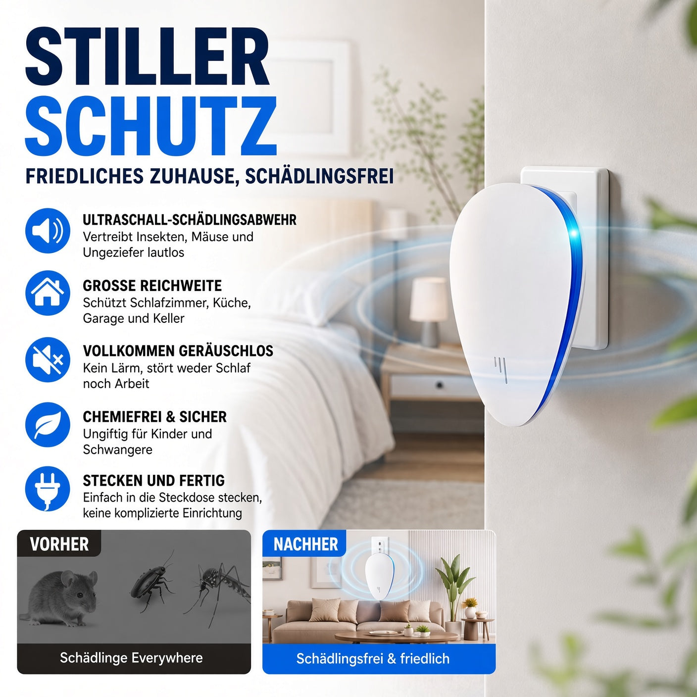 🔥 50 % RABATT 🔥 Multifunktionaler Ultraschall-Schädlingsvertreiber 🏠 Leise & verbesserte Version