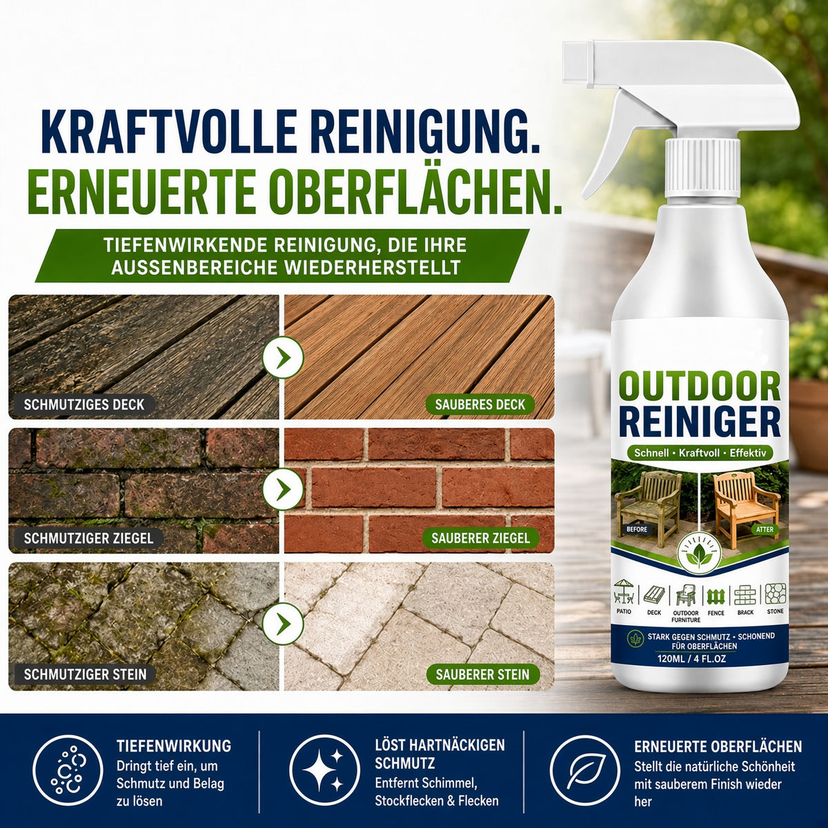 🌿 50% SPAREN | Gegen Grünbelag, Schimmel & schwarze Flecken – Kraftvoller Outdoor-Reiniger für hartnäckigen Schmutz