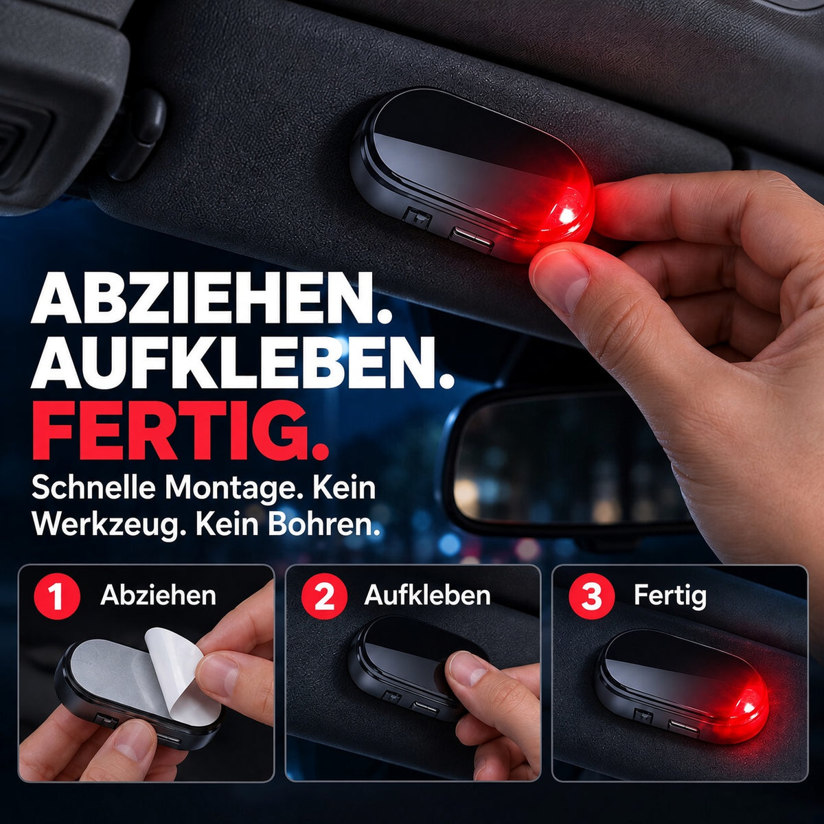 🚗 Auto-Zubehör Angebot – 2er-Pack Solar-LED-Warnleuchten ☀️ Kabellose blinkende Sicherheitsleuchten mit automatischem Lichtsensor