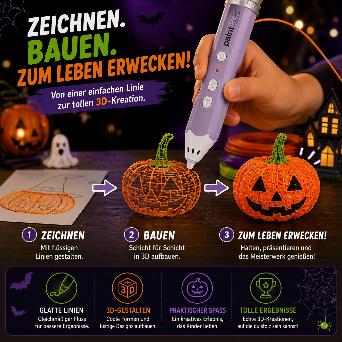 🎃 50% Rabatt – Kabelloser 3D-Zeichenstift für Kinder | Halloween-Kreativset