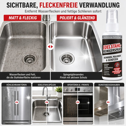 ✨ 50 % Rabatt | Edelstahl-Reinigungs- & Polierspray für Kühlschrank, Dunstabzugshaube, Backofen und weitere Küchengeräte