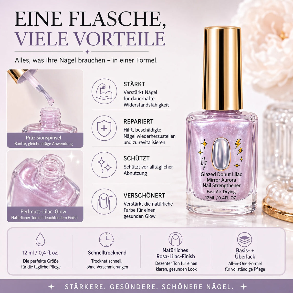 💅 Lila perlglänzender Nagelverstärker | Repariert schwache Nägel für glasartigen natürlichen Glanz upsell
