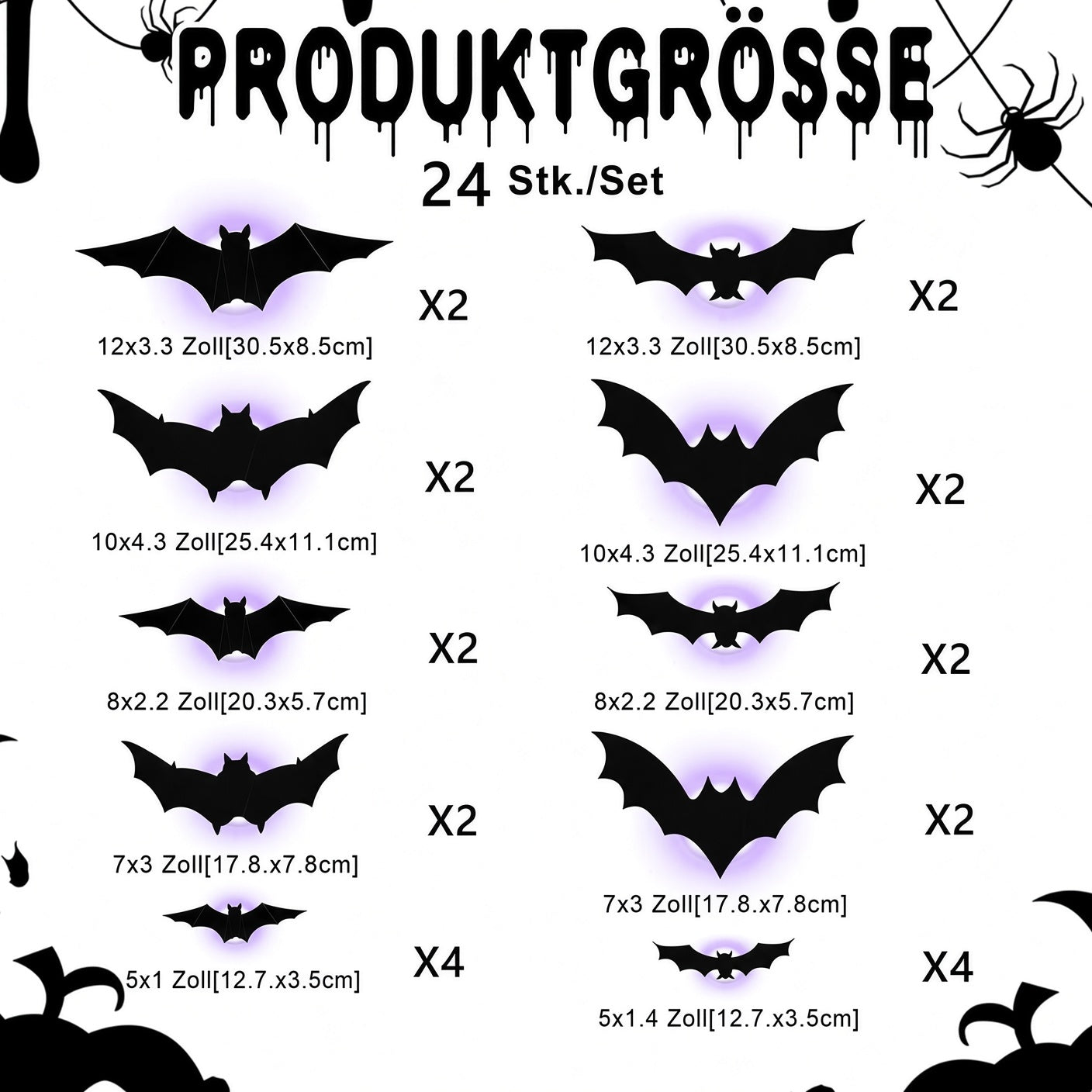 🦇 3D-LED-Halloween-Fledermäuse – leuchtende Wanddeko in Lila & Orange