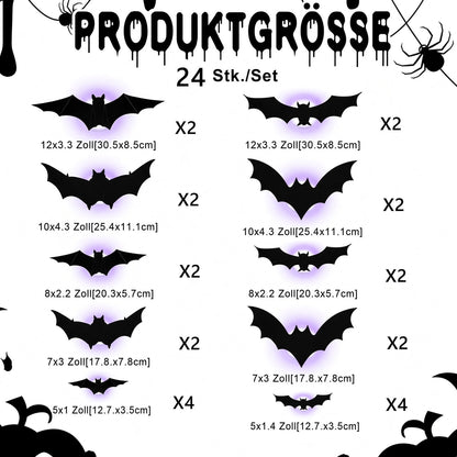 🦇 3D-LED-Halloween-Fledermäuse – leuchtende Wanddeko in Lila & Orange