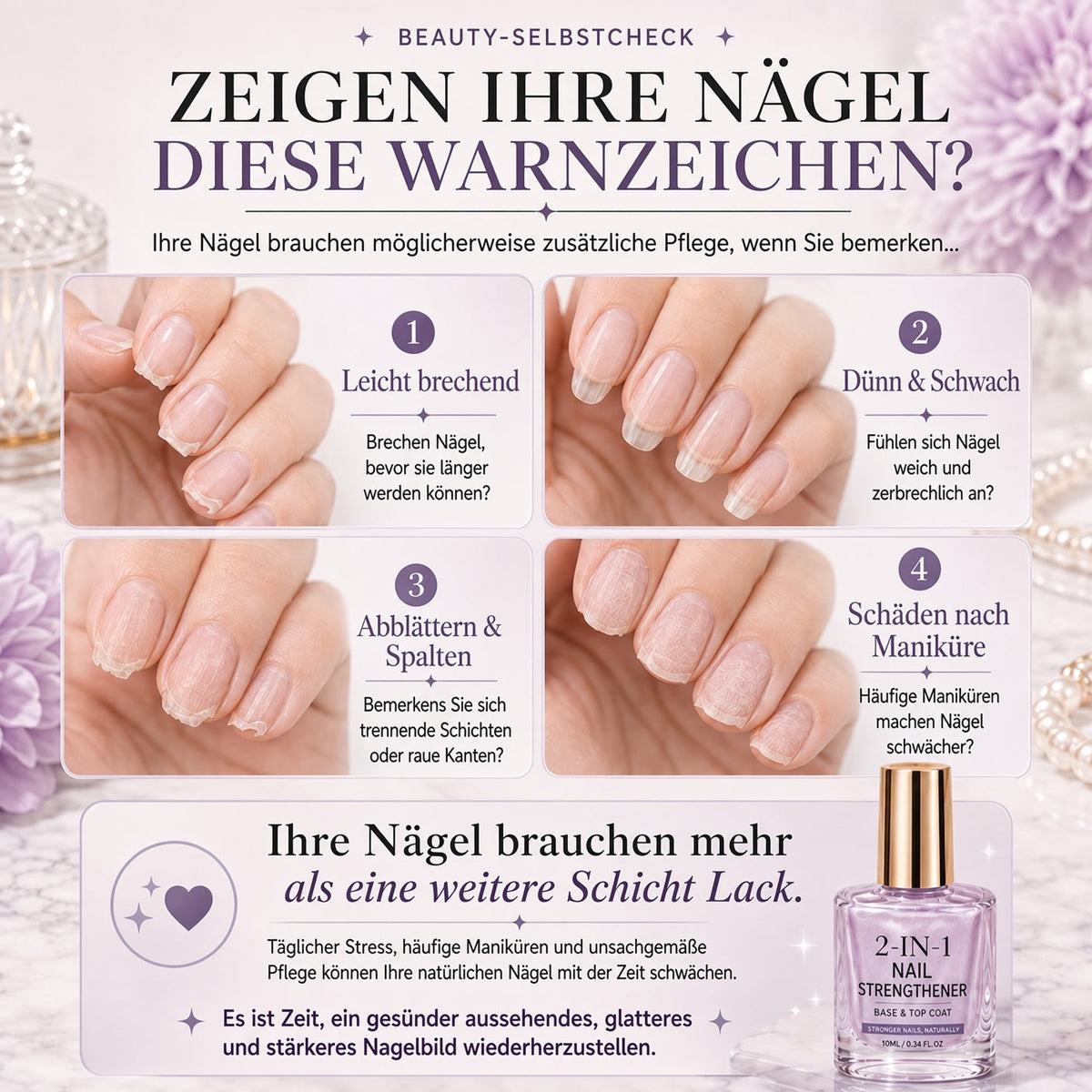 💅 Lila perlglänzender Nagelverstärker | Repariert schwache Nägel für glasartigen natürlichen Glanz upsell