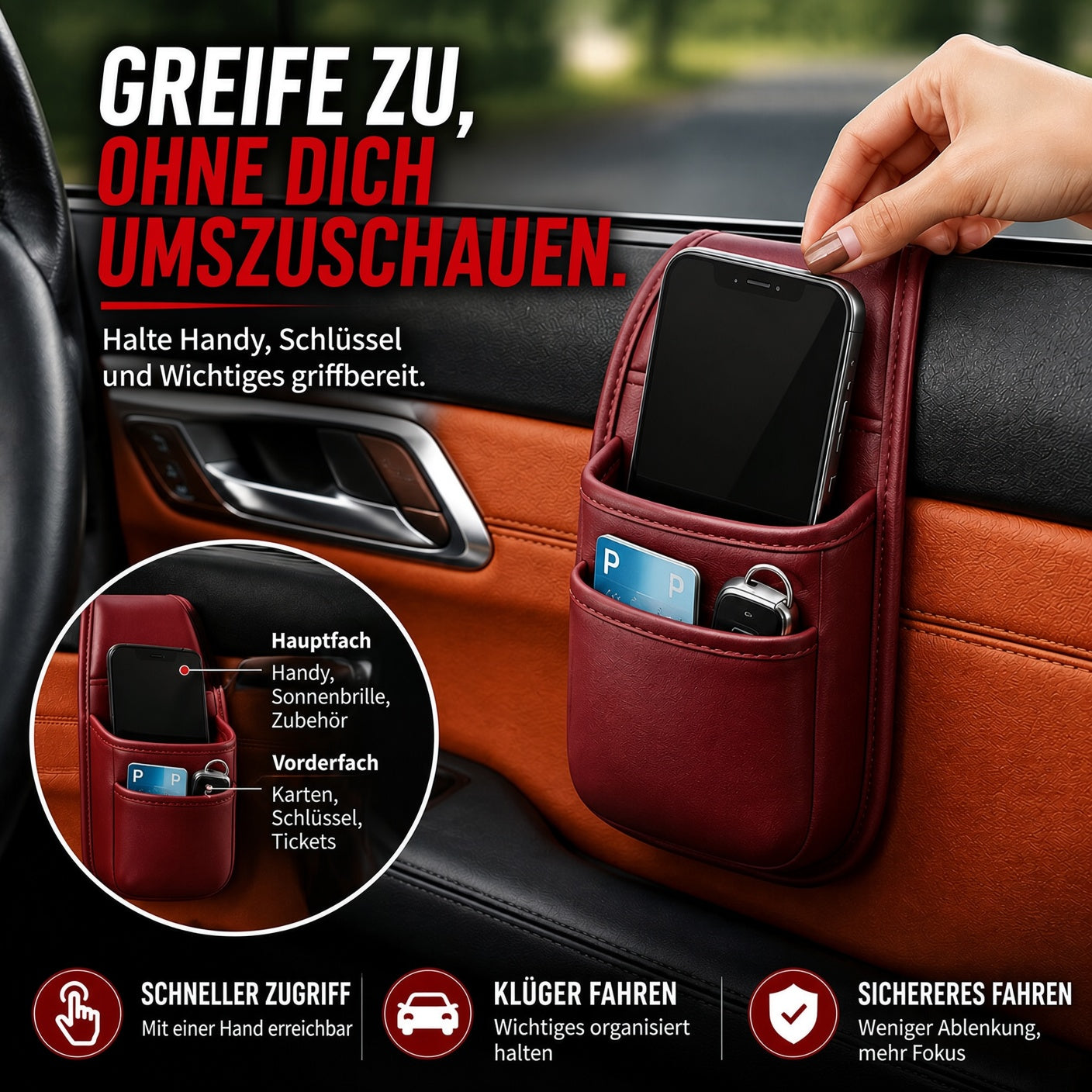 📱 Selbstklebende Auto-Aufbewahrungstasche – für Handy, Schlüssel, Karten & Trinkflasche 🔑💳🥤