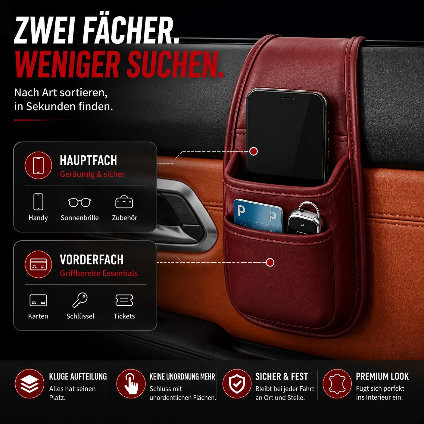 📱 Selbstklebende Auto-Aufbewahrungstasche – für Handy, Schlüssel, Karten & Trinkflasche 🔑💳🥤