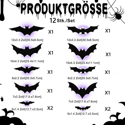 🦇 3D-LED-Halloween-Fledermäuse – leuchtende Wanddeko in Lila & Orange