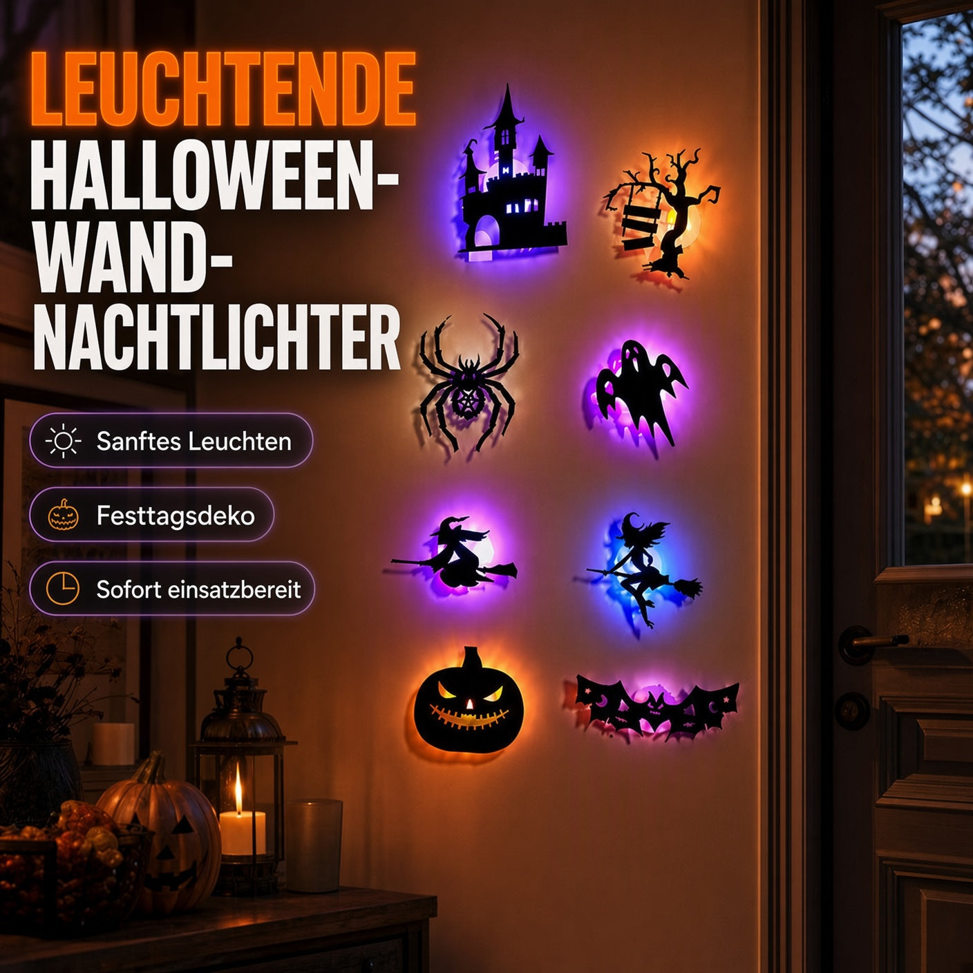🎃 50 % RABATT! 👻 Leuchtende Halloween-LED-Deko – Aufkleben, Einschalten & Gruselige Stimmung Zaubern ✨