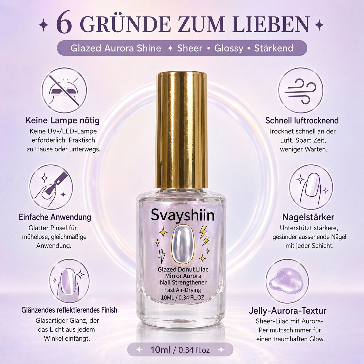💅 Lila perlglänzender Nagelverstärker | Repariert schwache Nägel für glasartigen natürlichen Glanz upsell