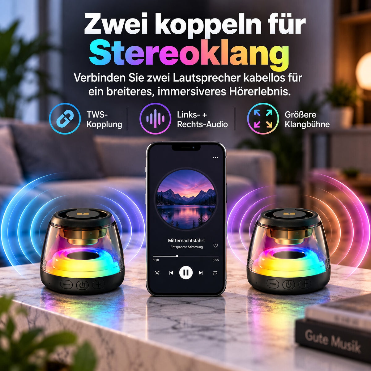 🎵 Tragbarer Bluetooth-6.0-Lautsprecher – RGB-Licht, 360°-TWS-Stereo-Sound, magnetisches Design & lange Akkulaufzeit