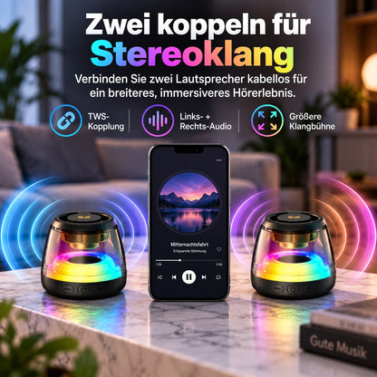 🎵 Tragbarer Bluetooth-6.0-Lautsprecher – RGB-Licht, 360°-TWS-Stereo-Sound, magnetisches Design & lange Akkulaufzeit