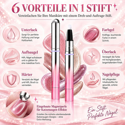 ✨ 50 % Rabatt – 6-in-1 Nagelpflege- & Cat-Eye-Stift – All-in-One Base, Builder, Farbe & Top Coat mit integriertem Magneten