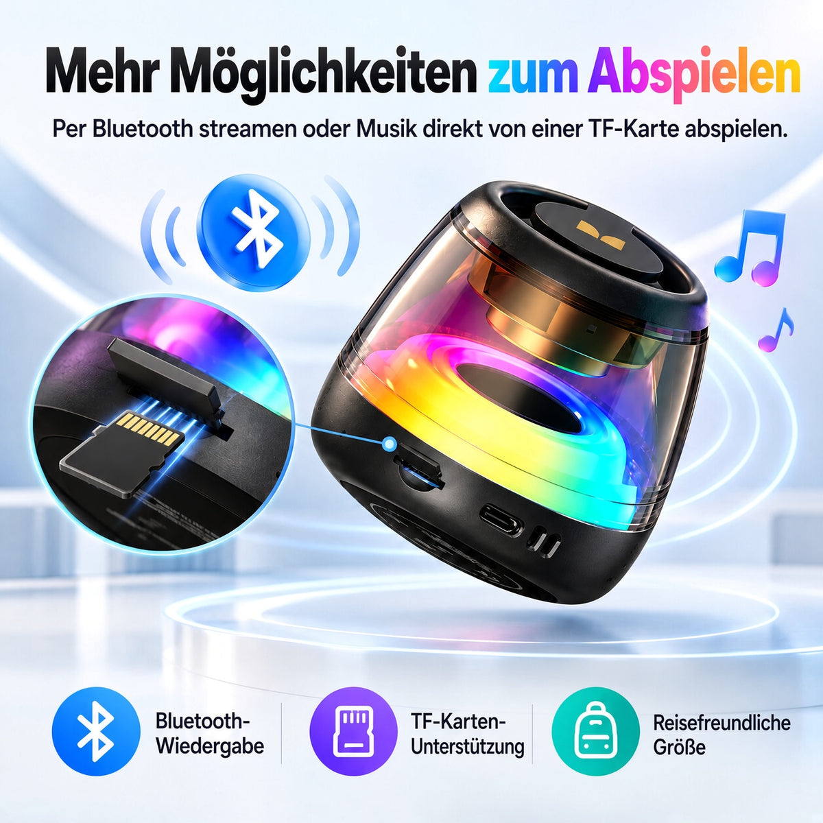 🎵 Tragbarer Bluetooth-6.0-Lautsprecher – RGB-Licht, 360°-TWS-Stereo-Sound, magnetisches Design & lange Akkulaufzeit