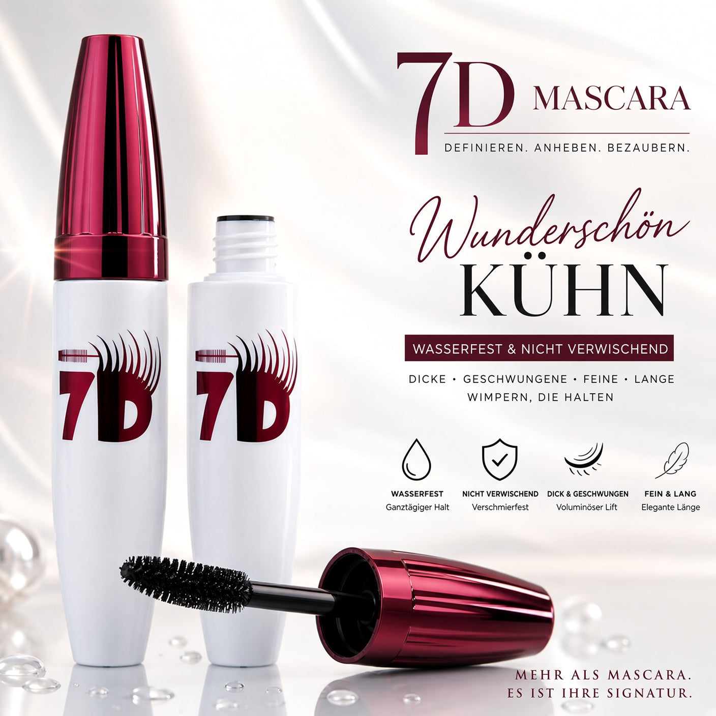 🎁 1+1 GRATIS| 💧 Wischfeste Mascara mit Curl-Effekt – Längere Wimpern ohne Panda-Effekt